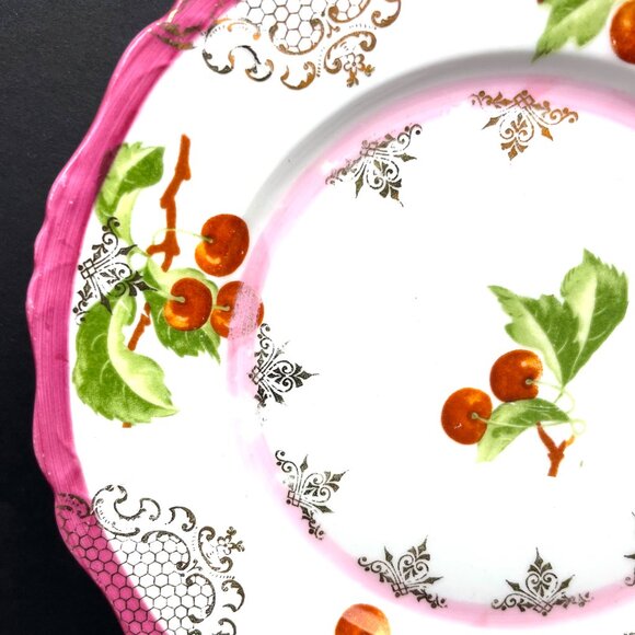 Set of 5 Vintage RS Prussia Dessert Saucers Cherry Design (4 Good + 1 Damaged) - Picture 5 of 10